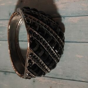 2/$30 Silver Tone Black Bead Cuff Bracelet